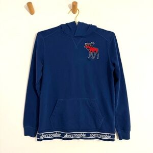 Abercrombie & Fitch Navy Blue Hoodie Embroidered Moose Logo Kids 15/16 Y2K 90s